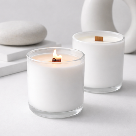 White glass jar 200g - wooden wick candle (Choose your scent)