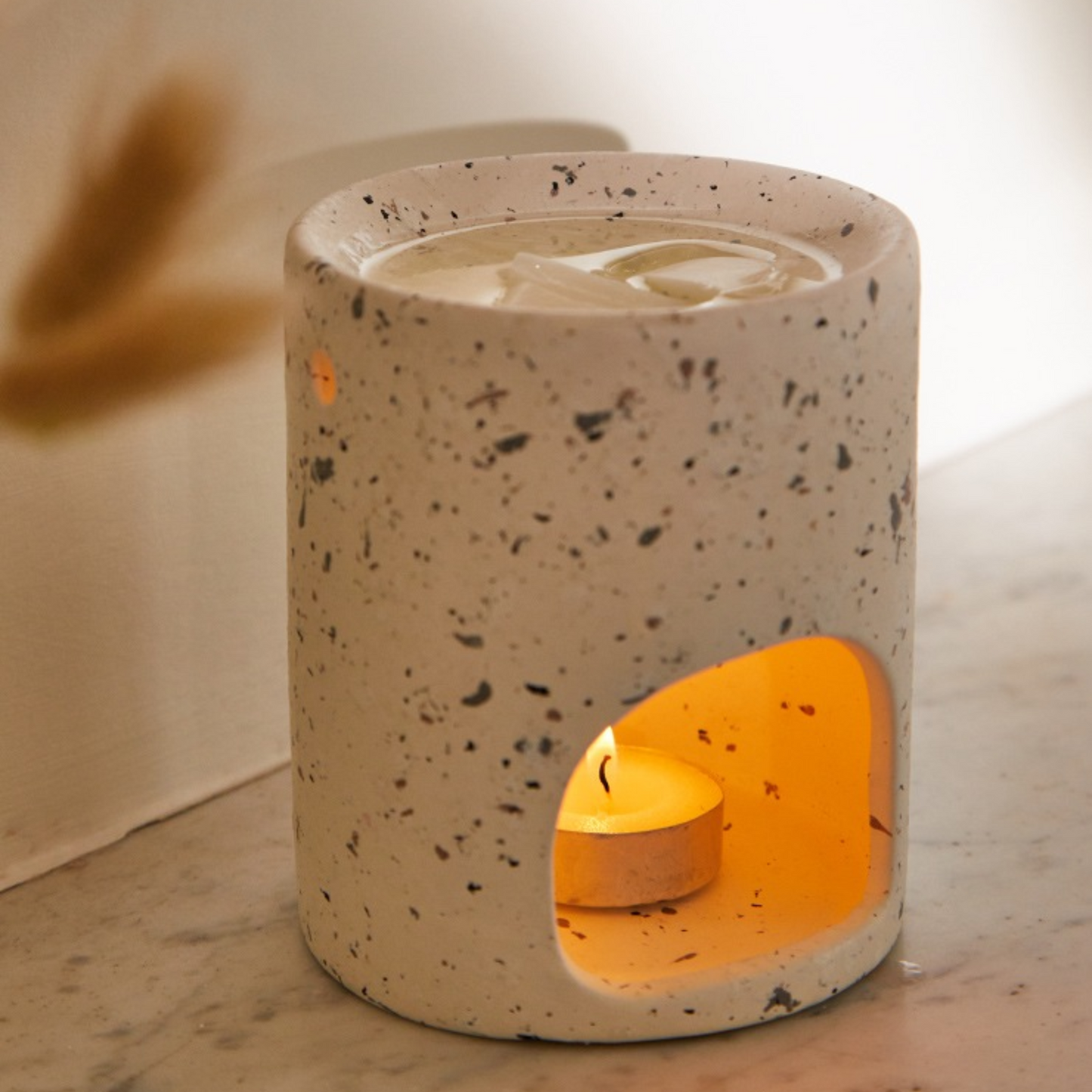 Terrazzo ceramic wax melt burner - White