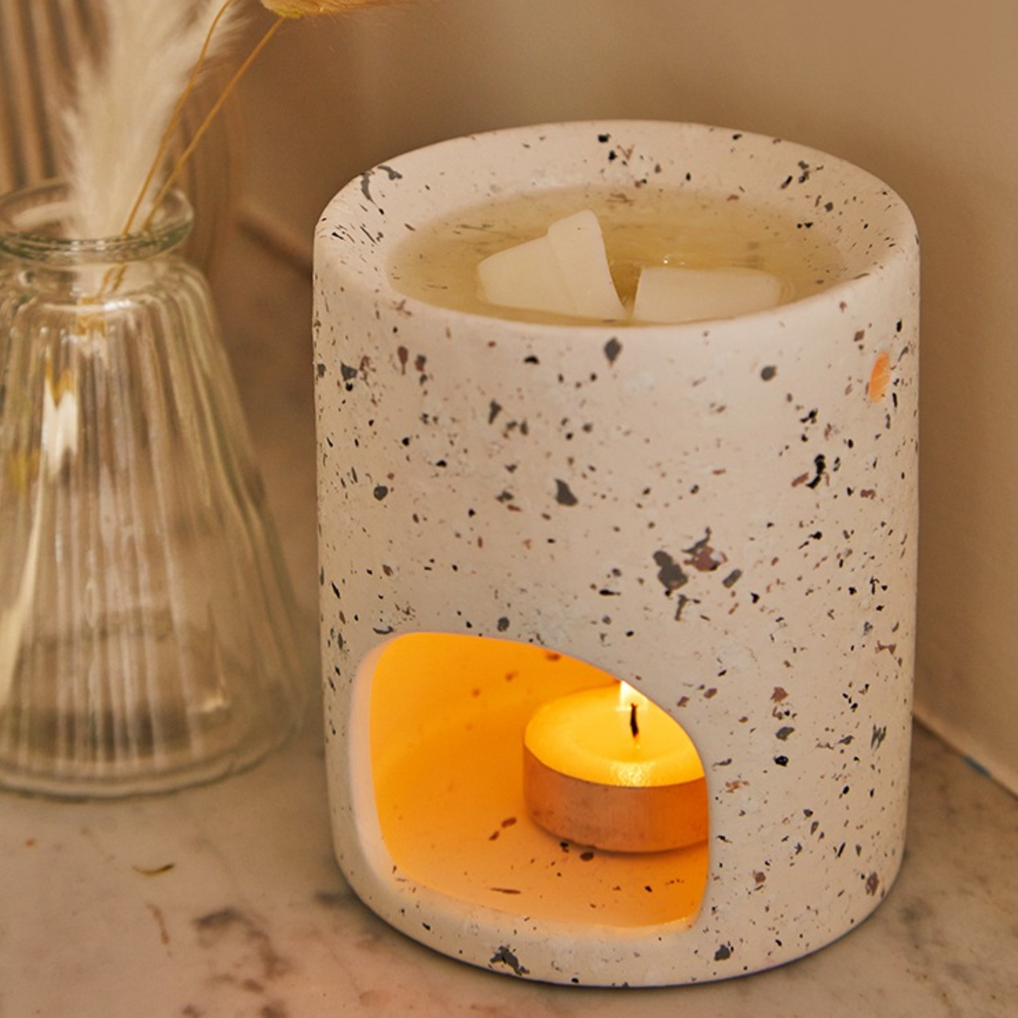 Terrazzo ceramic wax melt burner - White